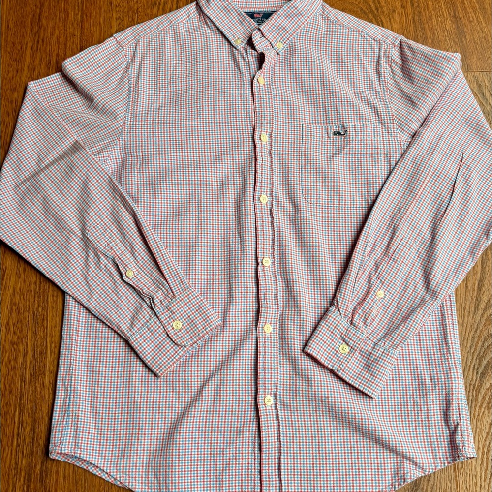 Vineyard Vines Slim Fit Tucker Long Sleeve Button Plaid Shirt. Red/Blue/white. M